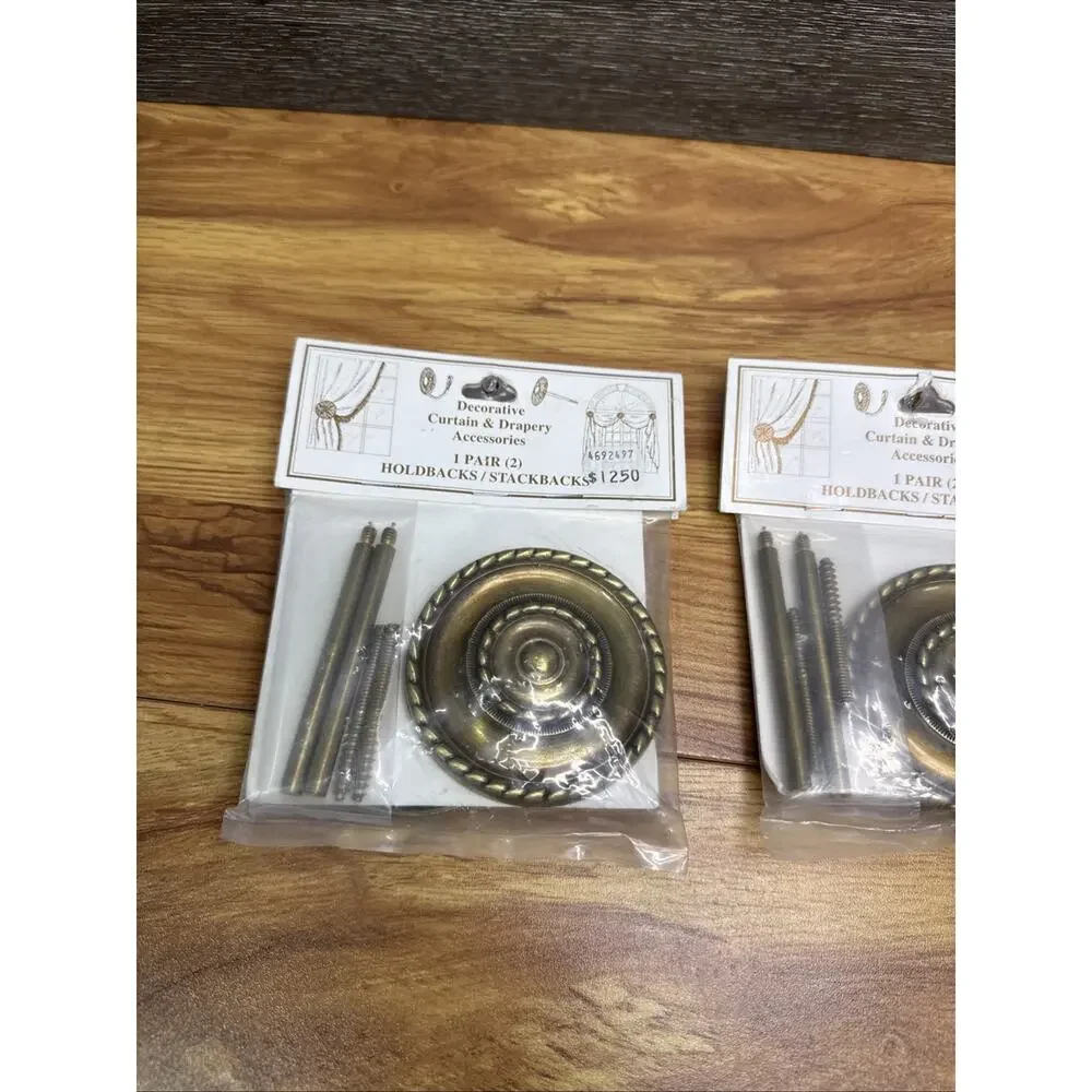 VTG Mid Century Solid Brass Curtain Tiebacks Rope Medallion Round 3” ~Set Of 6
